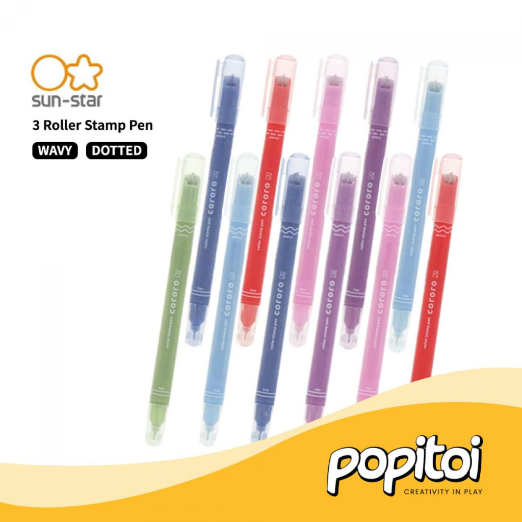 

SUN STAR Cororo 3 Roller Stamp Pen Pulpen Stampel Motif Unik Warna Warni