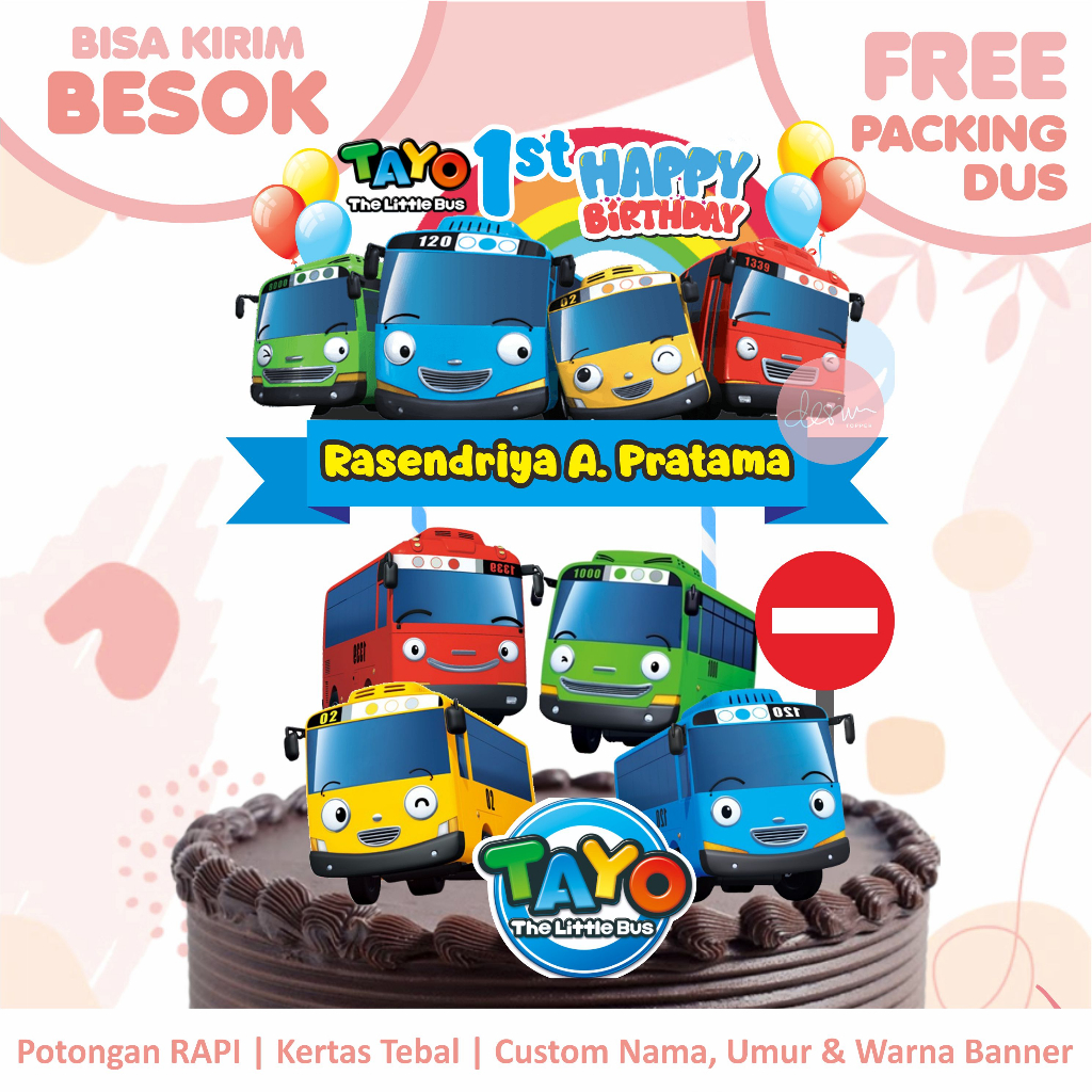 Topper Cake Tayo (Custom Nama & Umur) FREE PACKING DUS