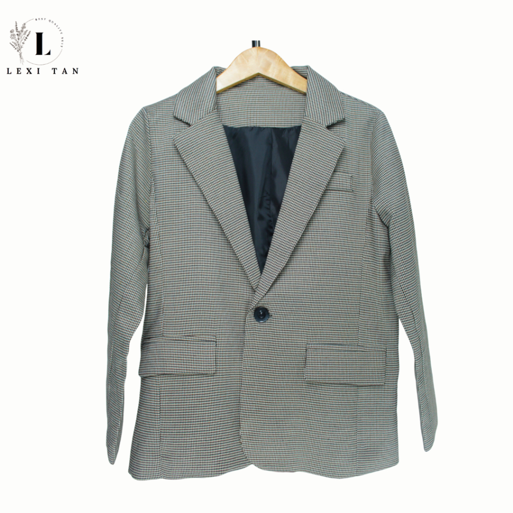 Jas / Blazer pria Warna Cream Motif  Houndstooth (M)