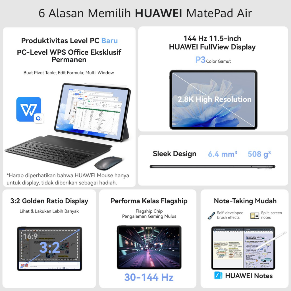 [GRATIS PEN + KB] HUAWEI MatePad Air Tablet [8+128G]| PC-Level Productivity | 144Hz 2.8K 3:2 FullView Display | Flagship-level Performance Image 2
