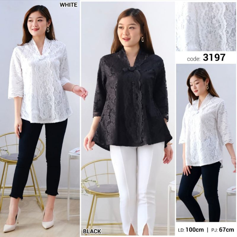 KEBAYA MODERN HITAM PUTIH BRUKAT