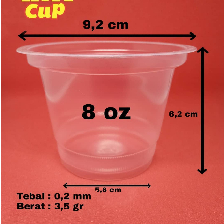 Gelas Cup Plastik Datar Hok 8oz | 8 oz isi 50pcs | Gelas Aqua Kecil Bening