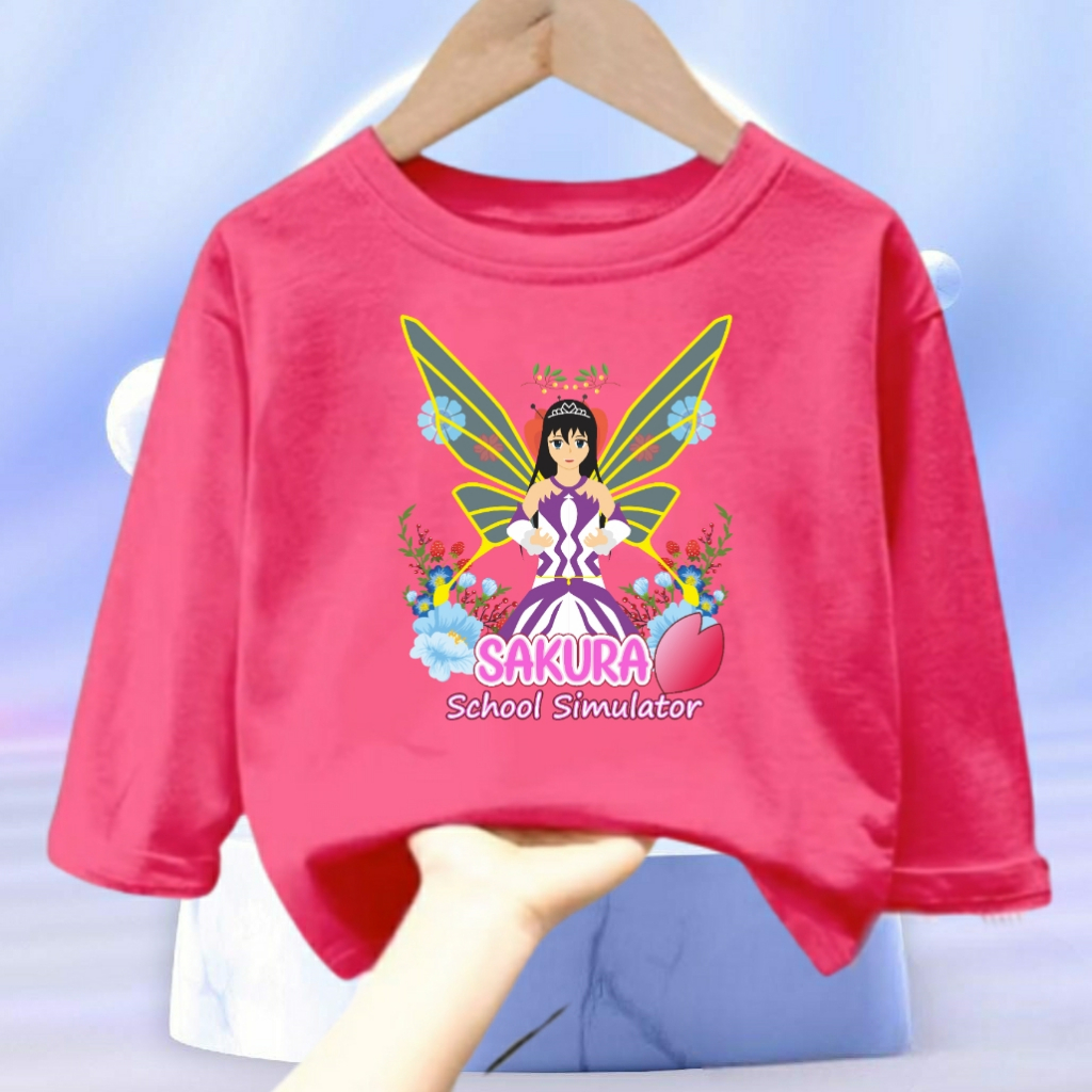 Kaos atasan anak usia 1-12 tahun Sakura School Simulator Kupu lengan panjang