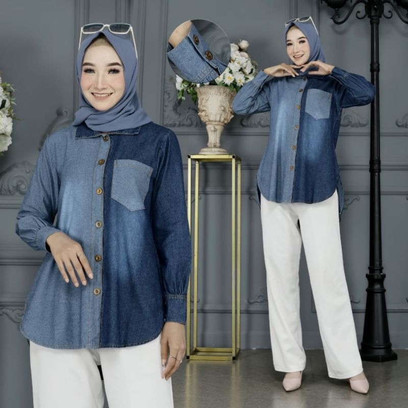 [COD] Kemeja Jeans Wanita Terlaris | Blouse Wanita Terbaru| Bahan Denim Adem dan Lembut | Blouse Wan