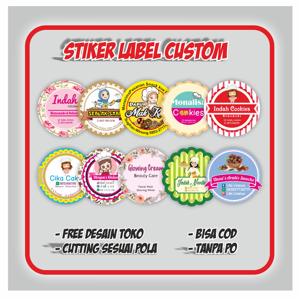 

Cetak stiker label kemasan makanan custom label logo olshop free desain