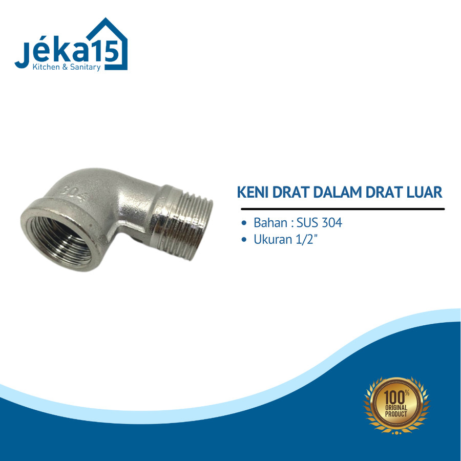 KENI DRAT DALAM DRAT LUAR 1/2"/ELBOW L KUNINGAN 304