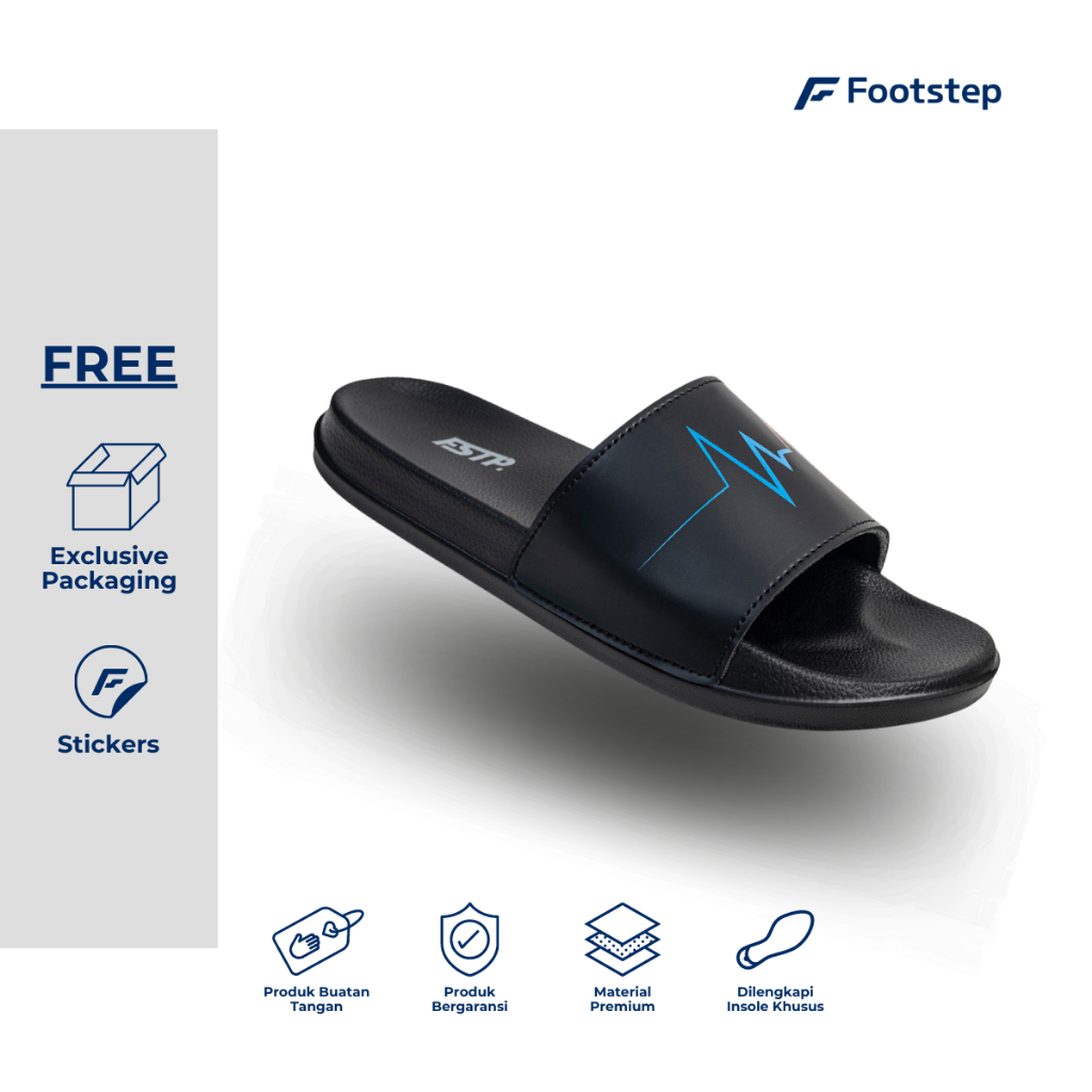Sandal Pria Slide Footstep Footwear - Beat Black Blue (Sale)