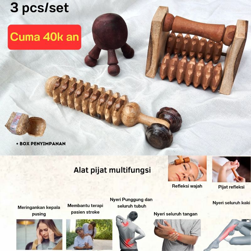3 mcm/Set Alat Pijat Sendi Otot Punggung / Alat Pijat Kayu / Alat Pijat Terapi Promo Murah