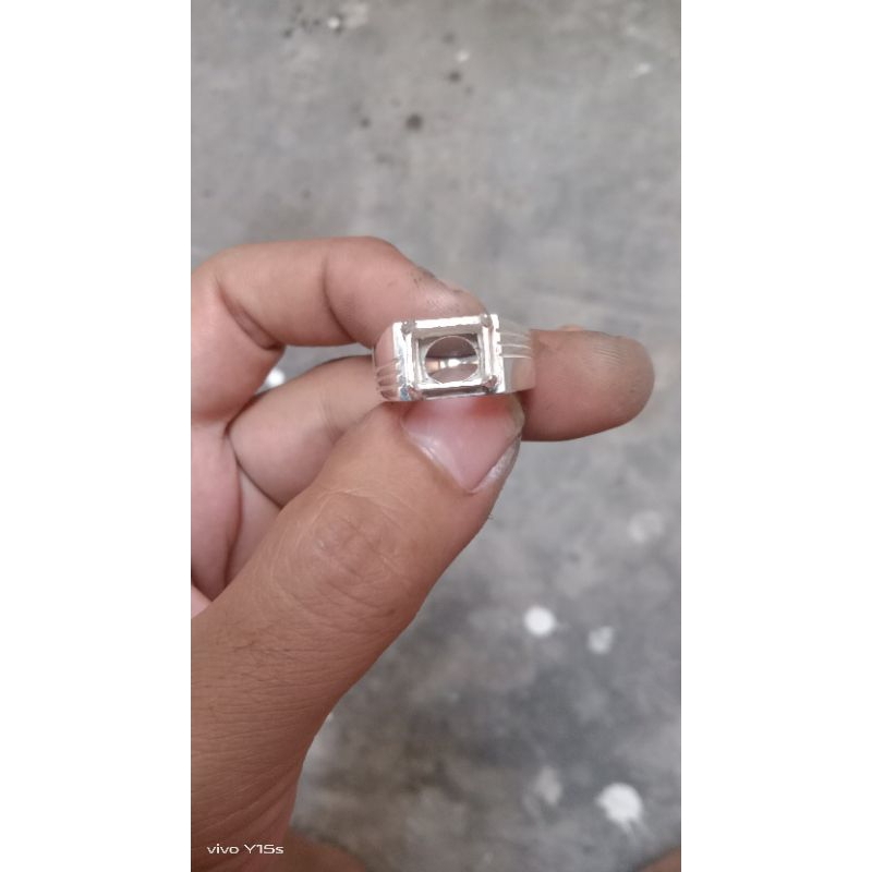 emban cincin perak 925 handmade model kotak batu kotak menyamping