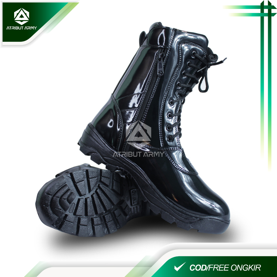 Sepatu PDL TNI AD Kilap Glosy Kulit Synthetic Security Satpam Polisi Sepatu Boots Pria Dinas Lapanga