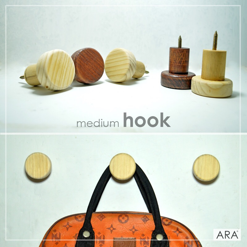 Gantungan baju dinding aesthetic kayu bulat wooden hook minimalis