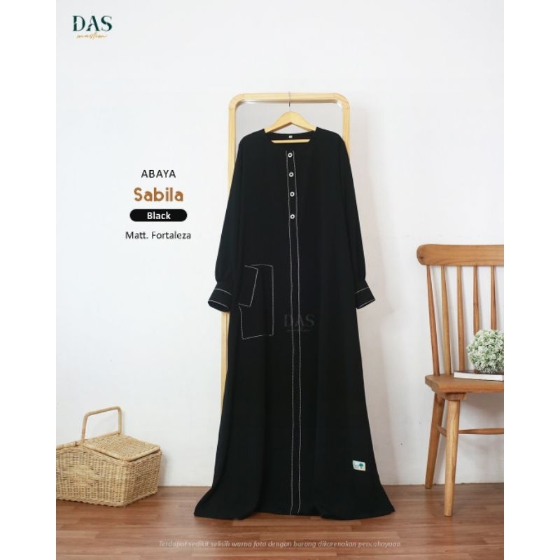 Abaya Gamis Hitam Putih DAS Polos Elegan Sabila Elena bahan fortaleza by Dasmuslim