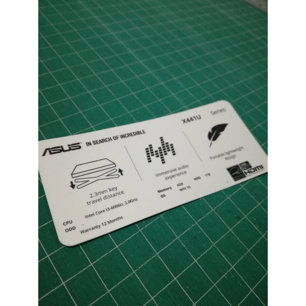 Stiker Spesifikasi Laptop Asus X441U
