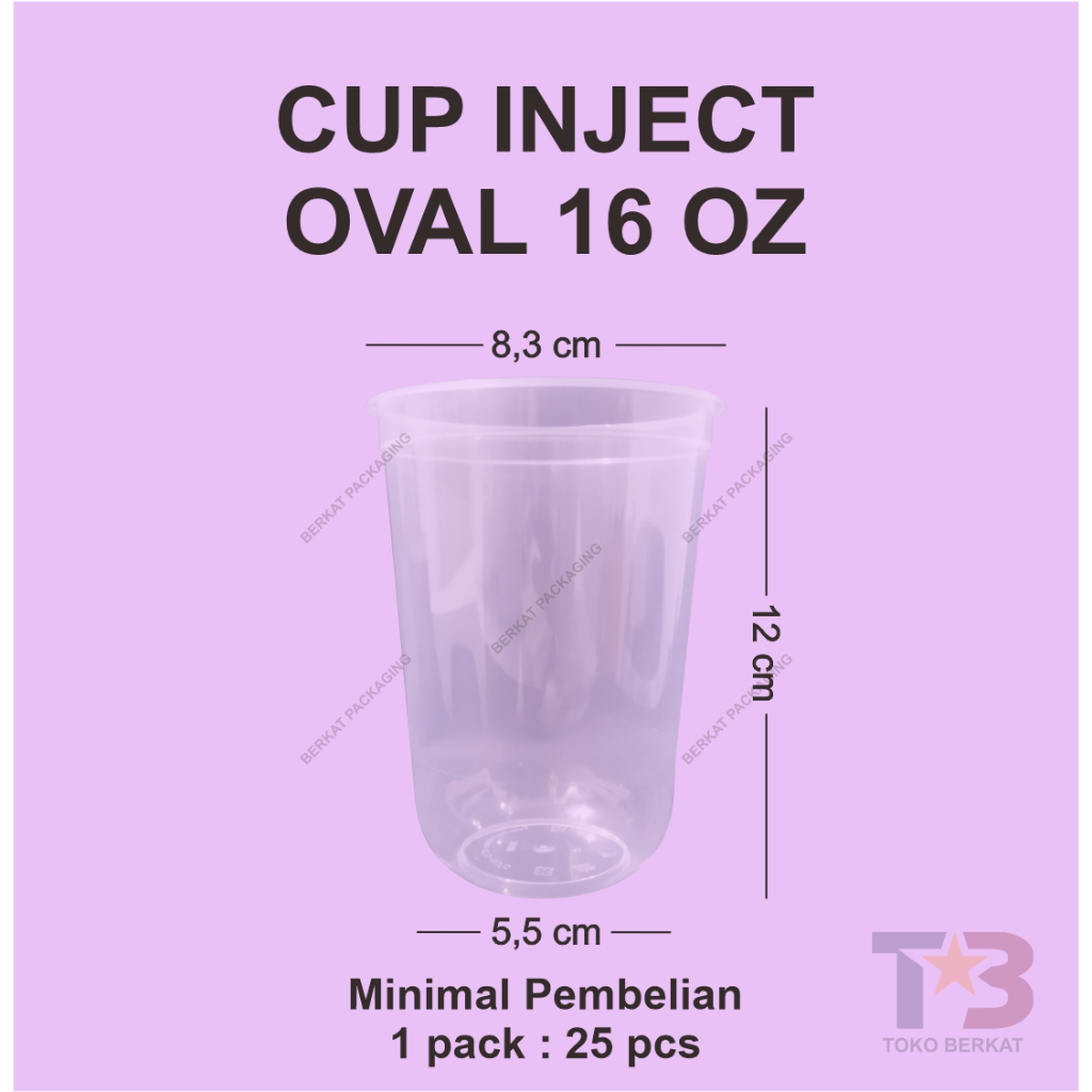 CUP PP INJECTION 16 Oz Oval 500ml isi 25 PCS Plus Tutup