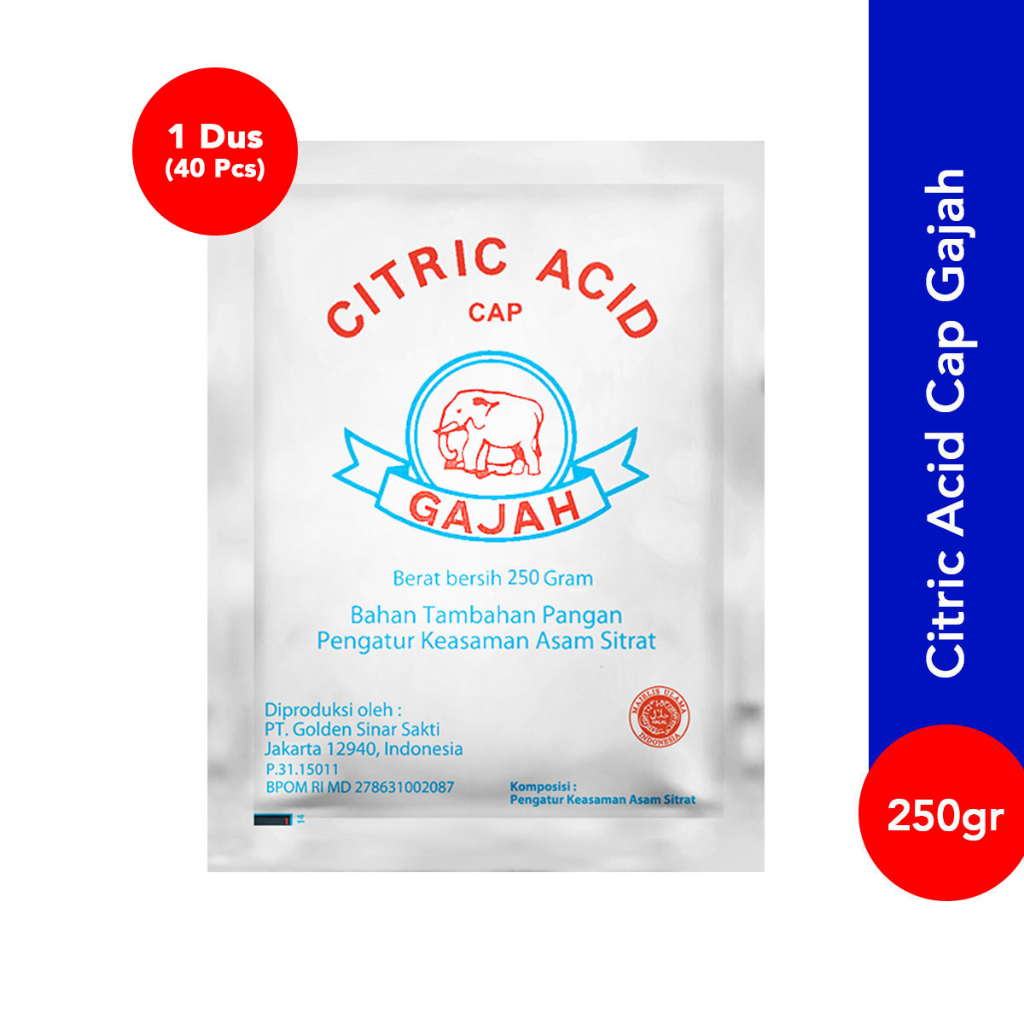 

Citric Acid cap Gajah kemasan 250 Gram (1 Dus)