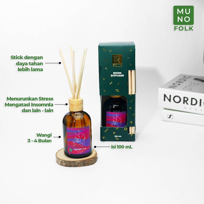 MUNO FOLK Reed Diffuser Scentsual Series Pengharum Ruangan Aromaterapi 100 ML Reed Diffuser With Stick Home Fragrance