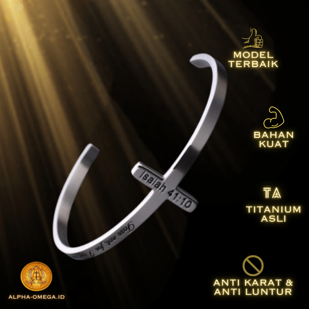 ALPHA OMEGA - Gelang Salib Injil Ayat Cantik Yesaya 41:10 Titanium Pria Wanita Kristen Katolik