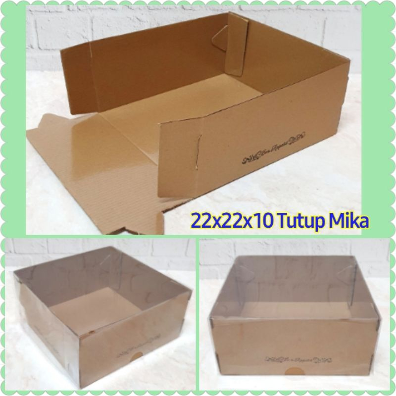 

22 x 22 x 10 Tutup Full Mika dengan Laminating dibagian dalam Kardus kue cake Box Hampers Corrugated Eflute