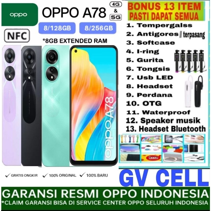 OPPO A78 5G 8/128 GB & A78 4G  8/256 GB RAM 8GB ROM 256GB GARANSI RESMI OPPO