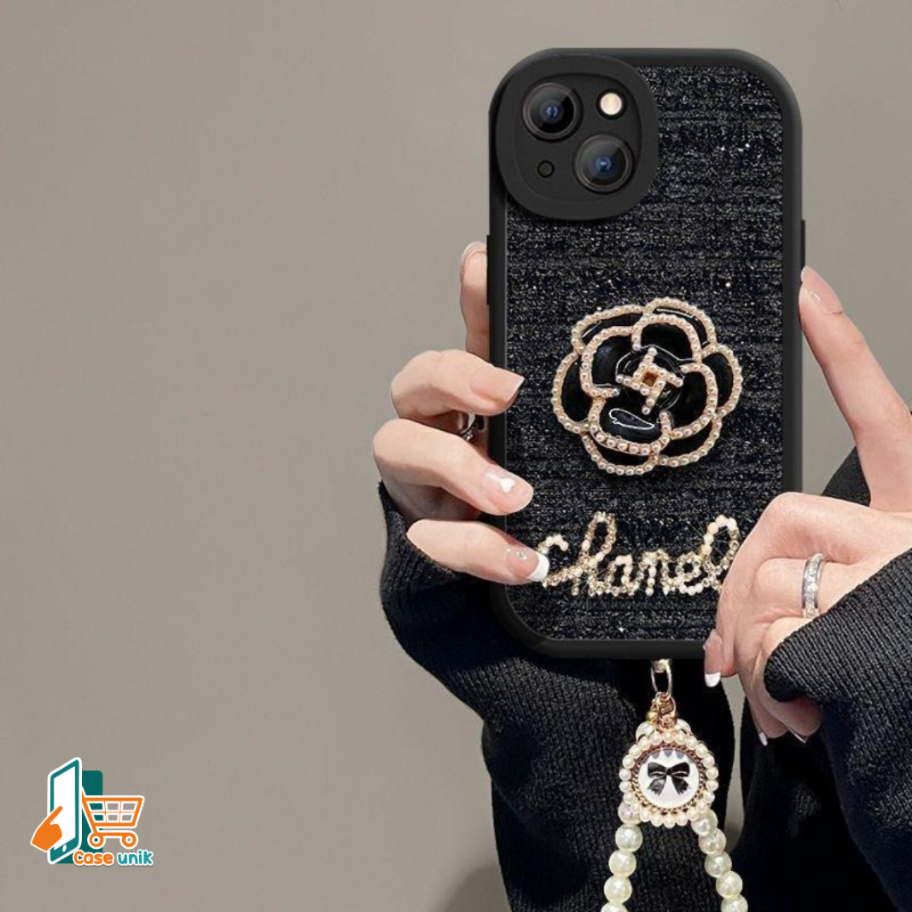 GC64 SOFTCASE SILIKON WOOVEN TWEED RAJUT LANYARD MUTIARA FLOWER FOR OPPO A15 A15S A16 4G A16S OPPO A17 A17K A37 NEO 9 CS6208