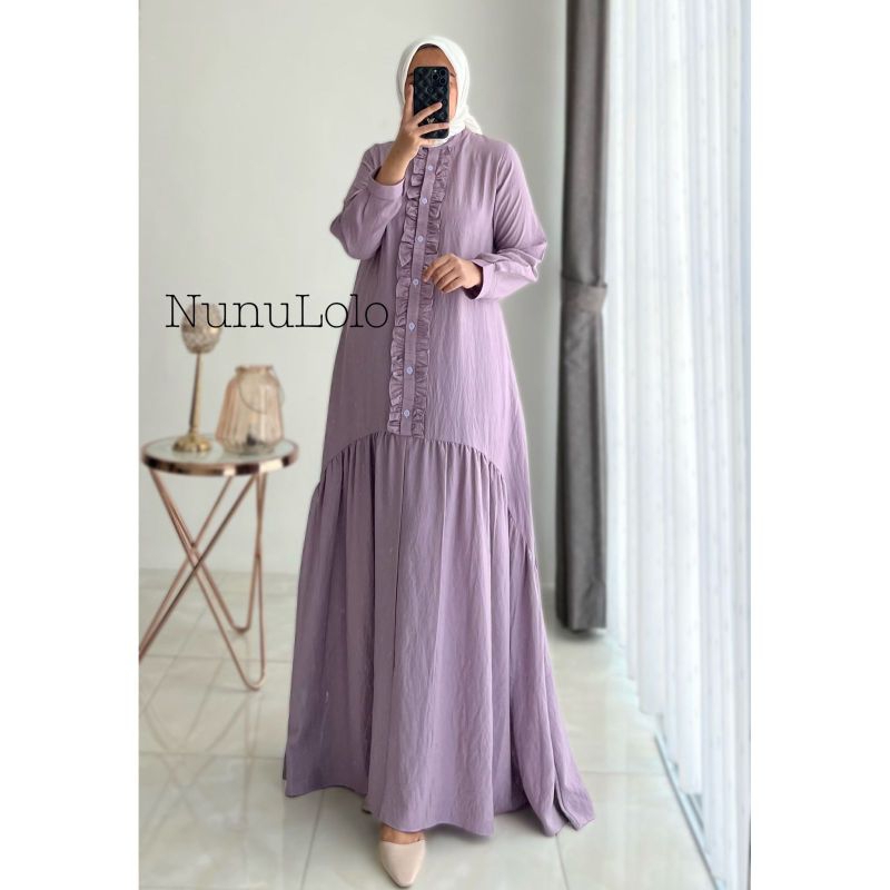 arini dress nunulolo gamis casual terbaru busui kancing polos branded