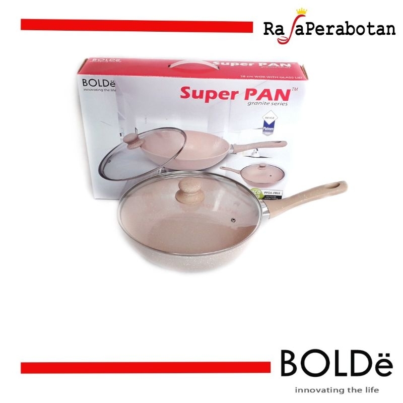 BOLDe Super Pan Wok 28cm Plus Penutup KACA Granite Original