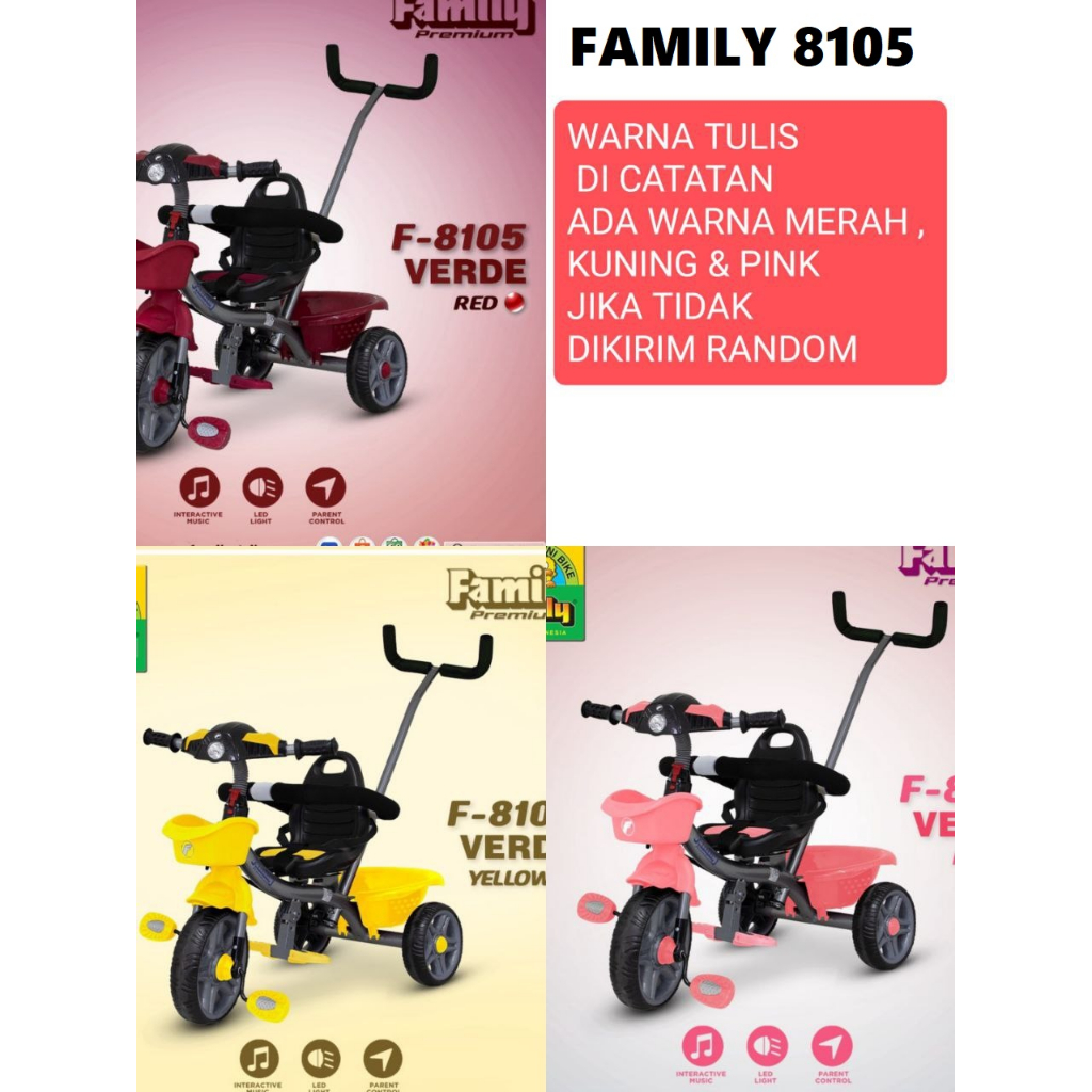 Sepeda Anak Roda 3 Tricycle Family 8105 Verde 8106 vigo PMB TC 06