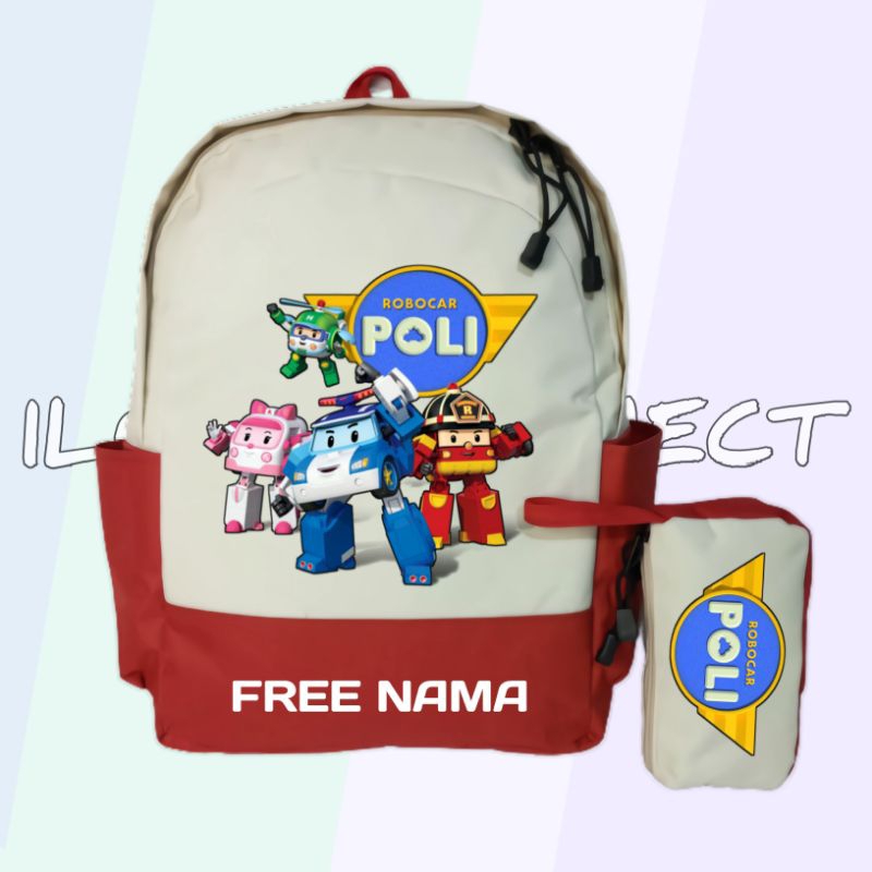 Tas Ransel Anak Sekolah Custom Gambar Robocar Poli Backpack Anak Unisex Free Cetak Nama
