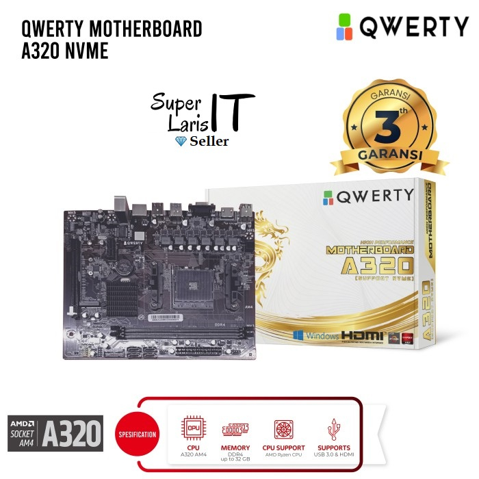 Motherboard Qwerty A320 AMD AM4 DDR4 M2/M.2 NVME m-ATX