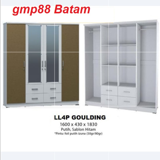 LEMARI BAJU PAKAIAN 4 PINTU KAYU SUPER LL4P GOULDING [ BATAM ]