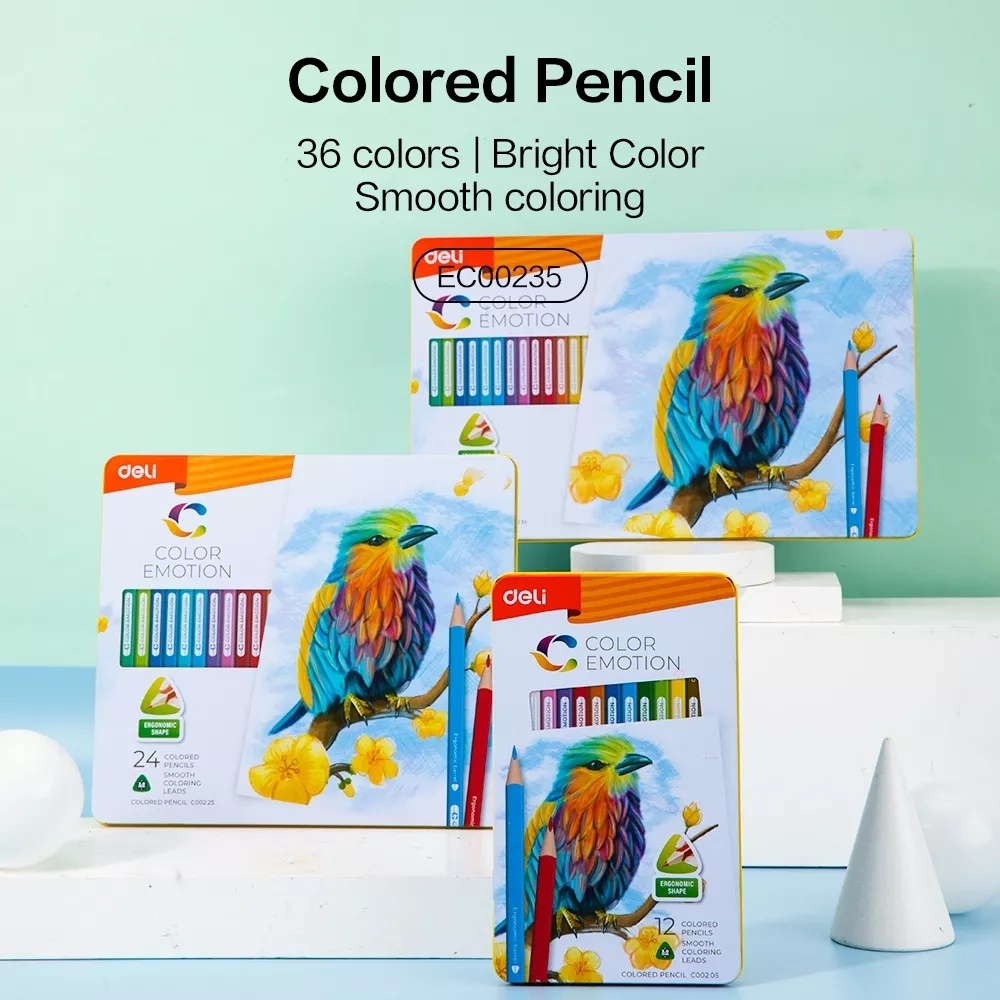 

Deli Pensil Warna Celup Halus 12/24/36 Warna, Bentuk Segitiga Ergonomis EC00205 EC00225 EC00235