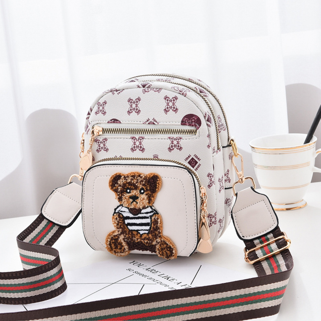 Tas Selempang Wanita Mini Hp Tas Sling Bag Bear Kekinian Tas Import Premiun  WS - ADB 06