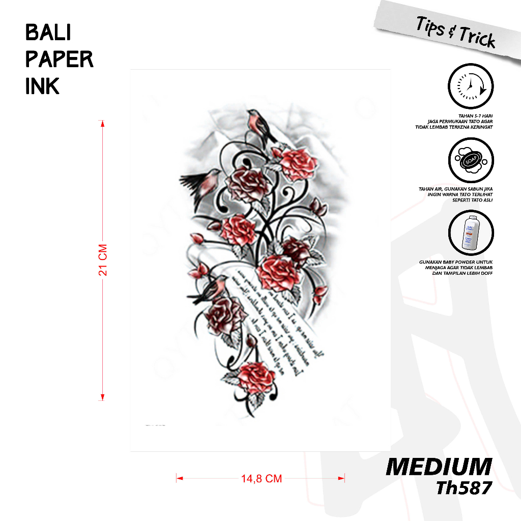 Bali Paper Ink TH587 Mawar Tatto Temporary Basic Tato Temporer Olschool - Tato Lengan