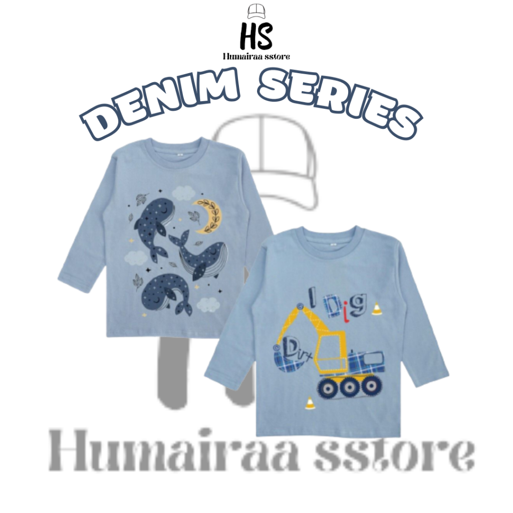 Kaos Anak Lengan Panjang - Baju Anak - Atasan Anak Lengan Panjang - Warna Biru Denim
