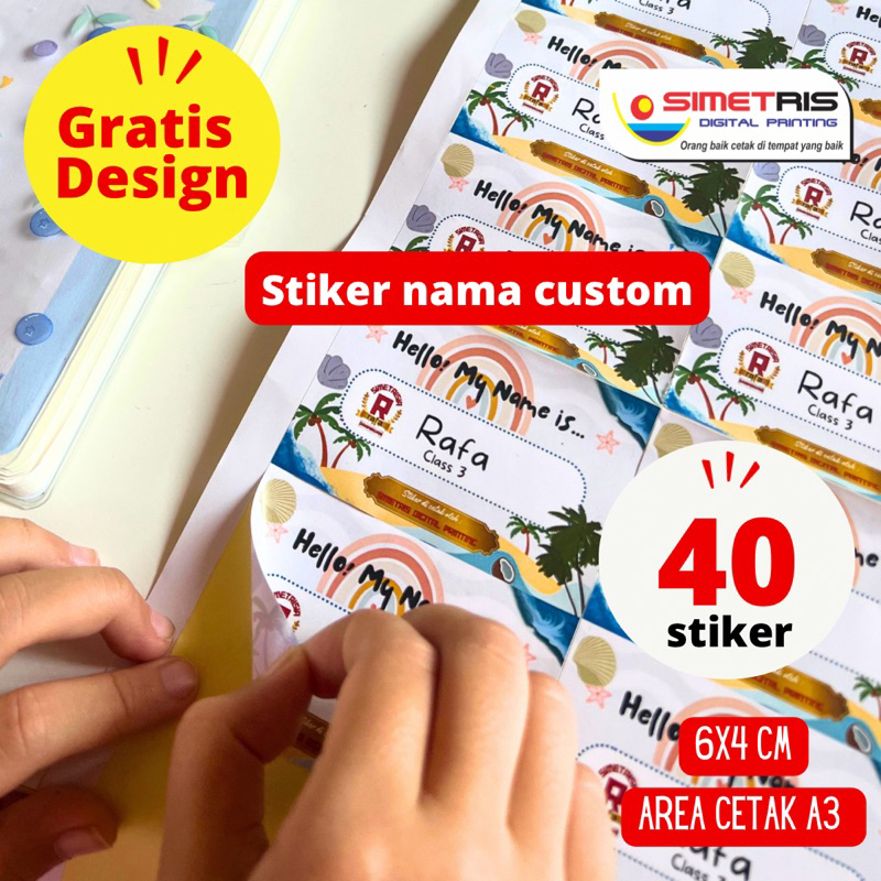 Stiker nama sekolah buku anak perempuan laki
