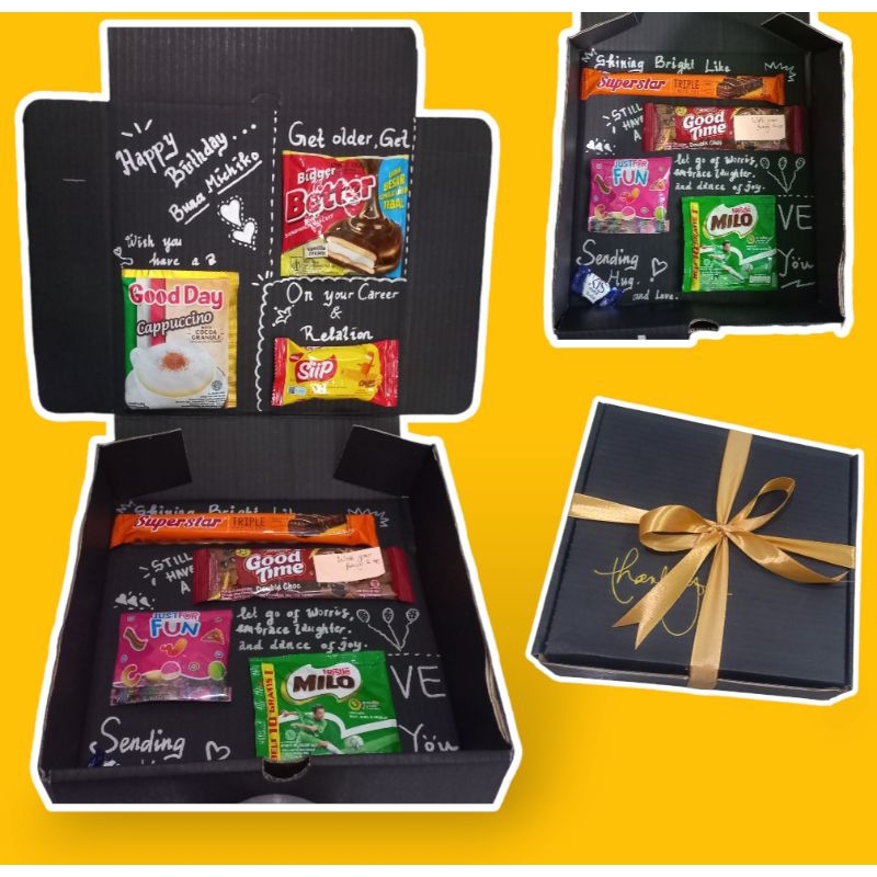 

KADO ULANG TAHUN I SNACK BOX I WISUDA I SNACK KATA I KADO UNIK