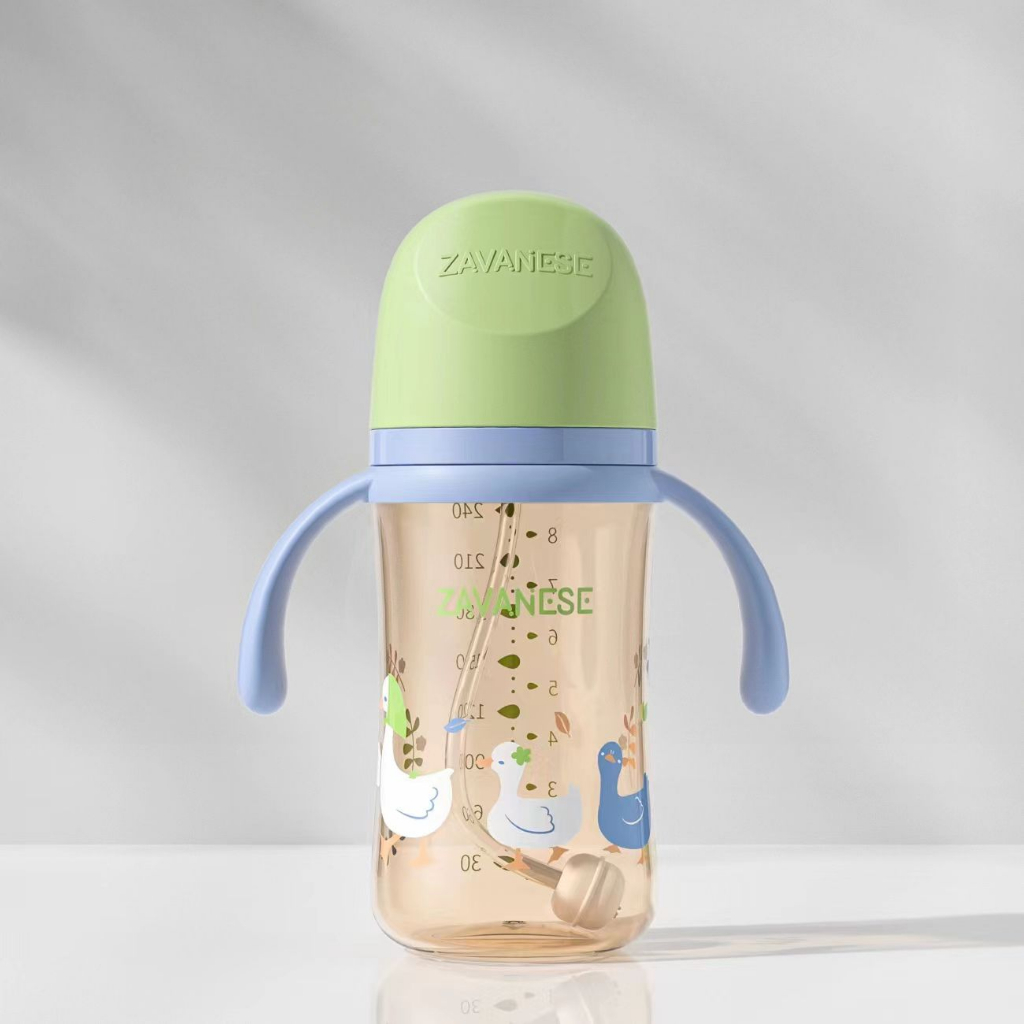 *COD* Botol Minum Bayi Zavanese 2in1& 3in 1 Dot dan Sedotan 240 & 300 ml Training Cup Karakter BPA Free-3IN1 BEBEK HIJAU