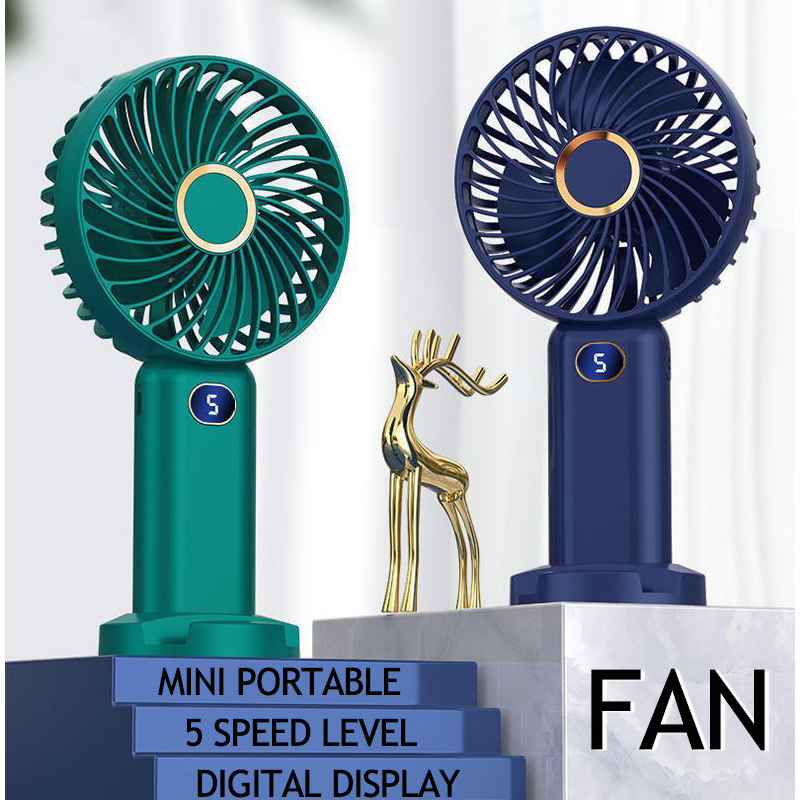 USB Kipas Angin Genggam Mini Portabel, Kipas Listrik Kecil Lipat, Tampilan Digital, Kecepatan Angin 
