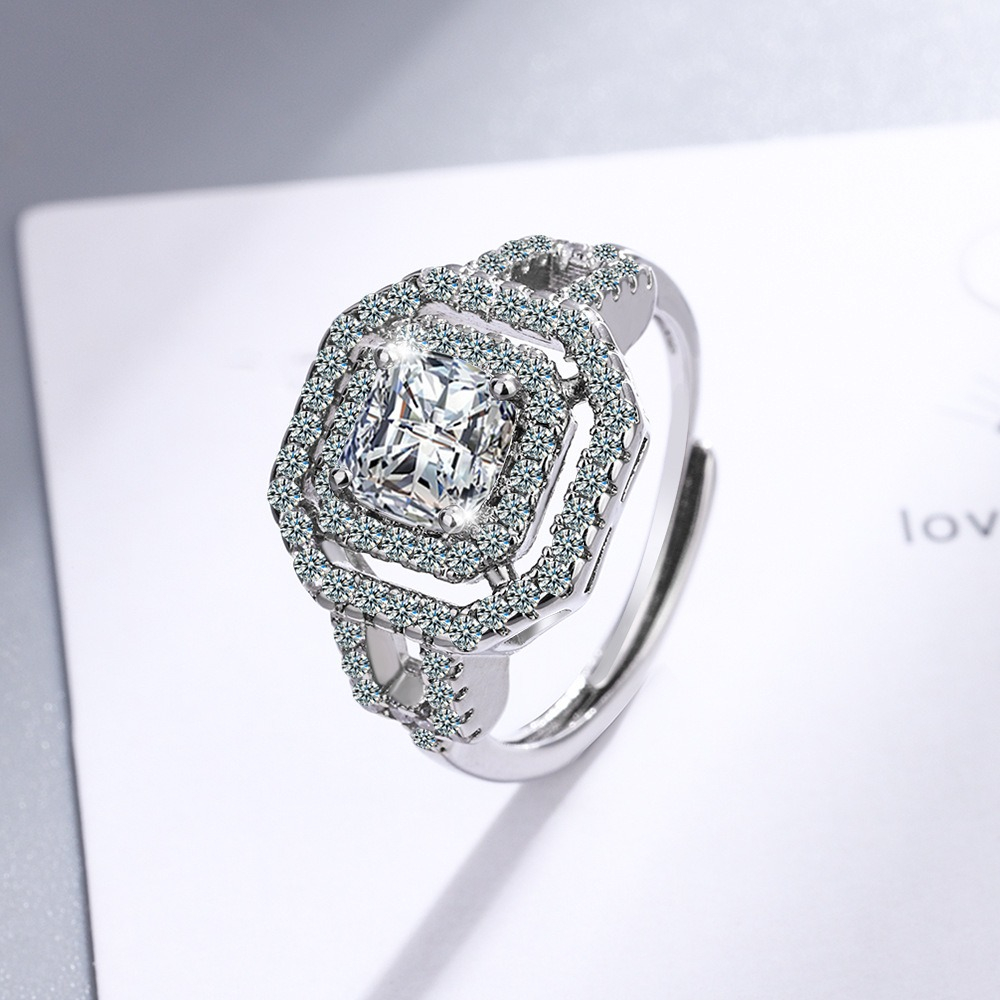 ✨cod Moonsun - Cincin Zirkonium segidelapan S925 - DTA88 Silver S925 Warna Perak Aksesori Permata Ci