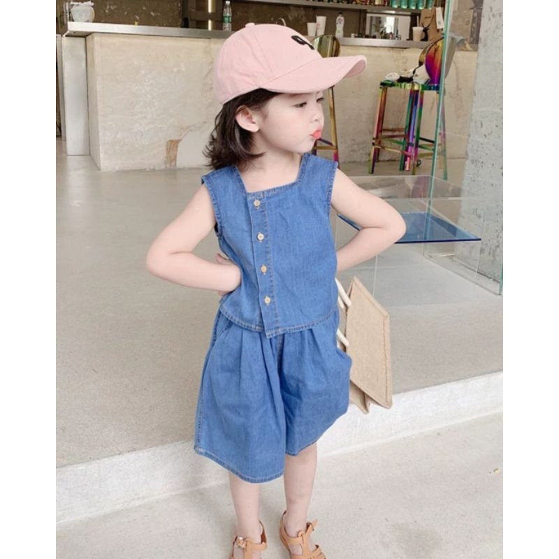 CS300 Crop Jeans Set | Setelan CropTop Anak Perempuan | Baju anak