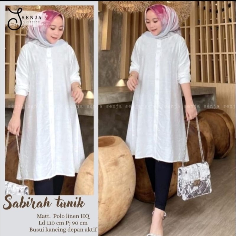 Baju Atasan Wanita Long Tunik Panjang Sabirah Putih White Busui