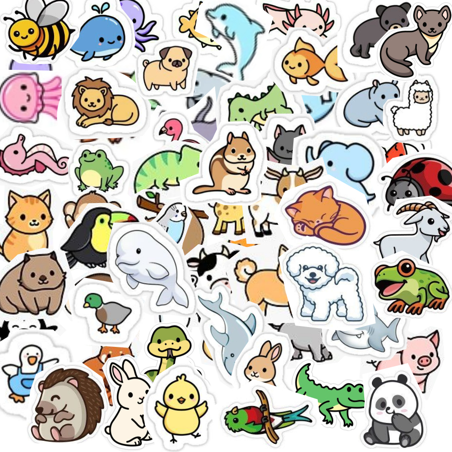 

50 pcs Stiker hewan hewan lucu untuk anak