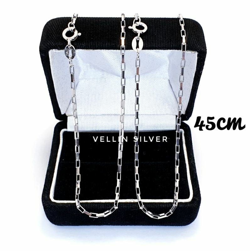 Kalung Perak Asli 925 Lapis Emas Putih - Kalung Silver Pria Wanita Model italy Kotak Panjang