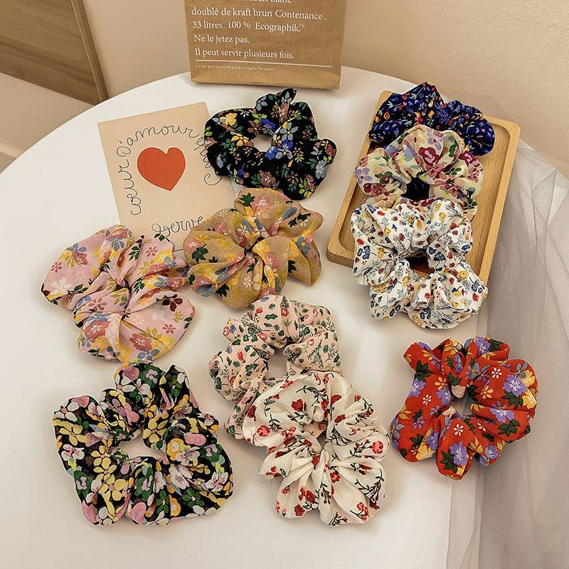 Ikat Rambut Elastis Motif Print Bunga Untuk Wanita/ Scrunchie/ Cemol/ Import