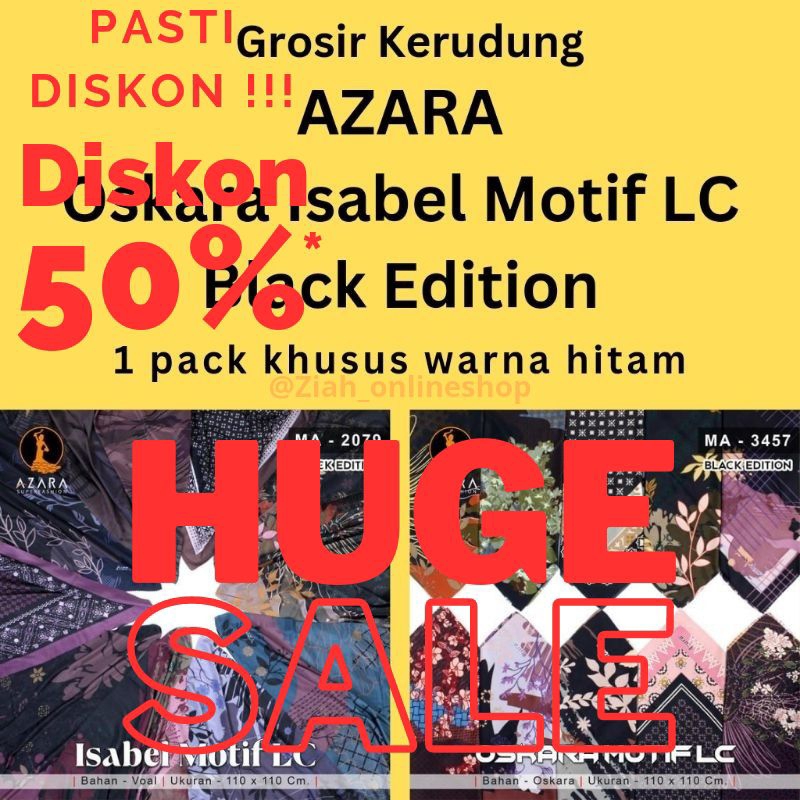 [ 100RB'an DAPET 7PCS ]Jilbab Kerudung AZARA SENORITA OLIVE Segiempat Polycotton Warna Hitam Motif B