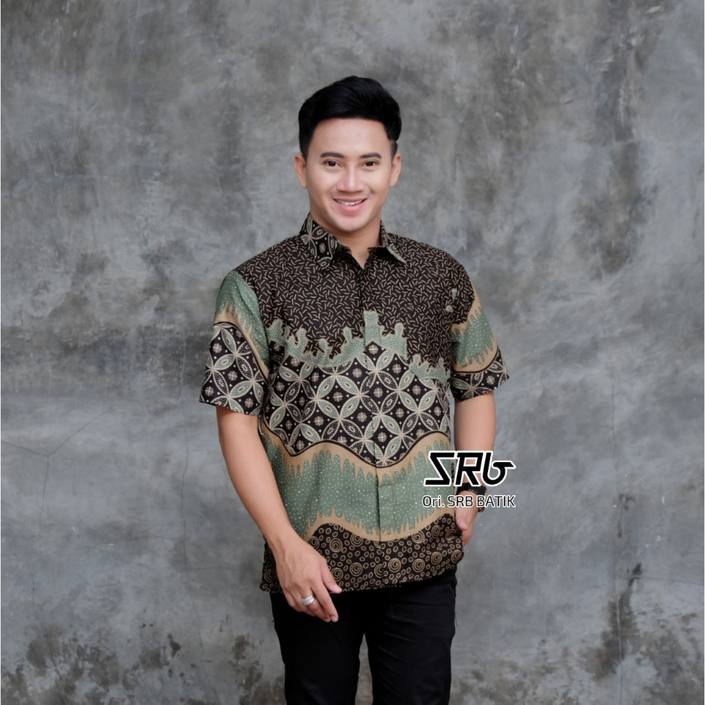 Batik pria sage green kemeja lengan panjang warna hijau