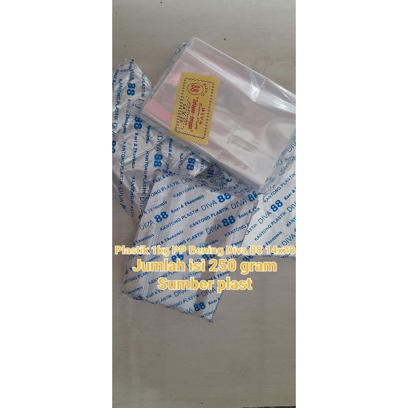 Plastik 1kg PP Bening Diva 88 Biru 14x28 Isi Tebal 250 gram