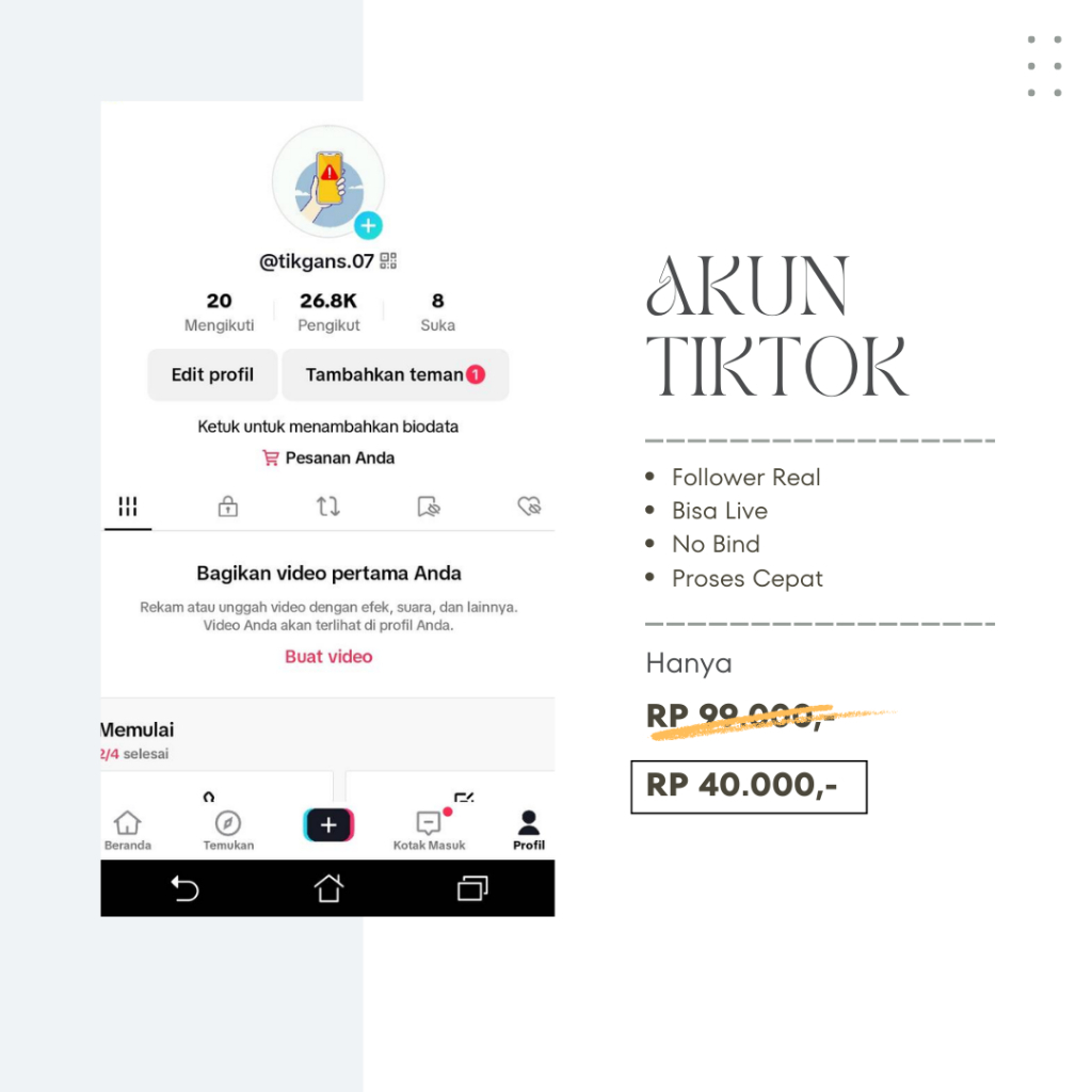 AKUN TIKTOK REAL FOLLOWERS INDONESIA - BISA LIVE 15K+
