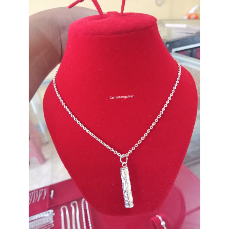 Kalung medan liontin bambu perak murni