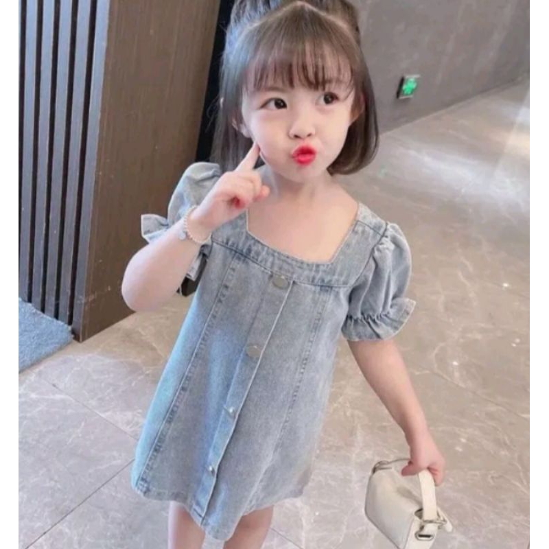 Dress Aurel Pendek// Baju Dress Lengan Jeans Premium Anak Usia 1 -7Tahun